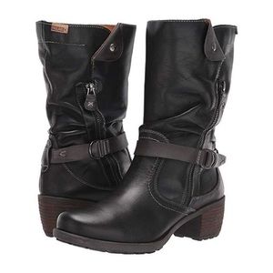 PIKOLINOS LE MANS LEATHER COMBAT  MOTO BUCKLE BOOTS BLACK NWT EUR 42 US 11.5